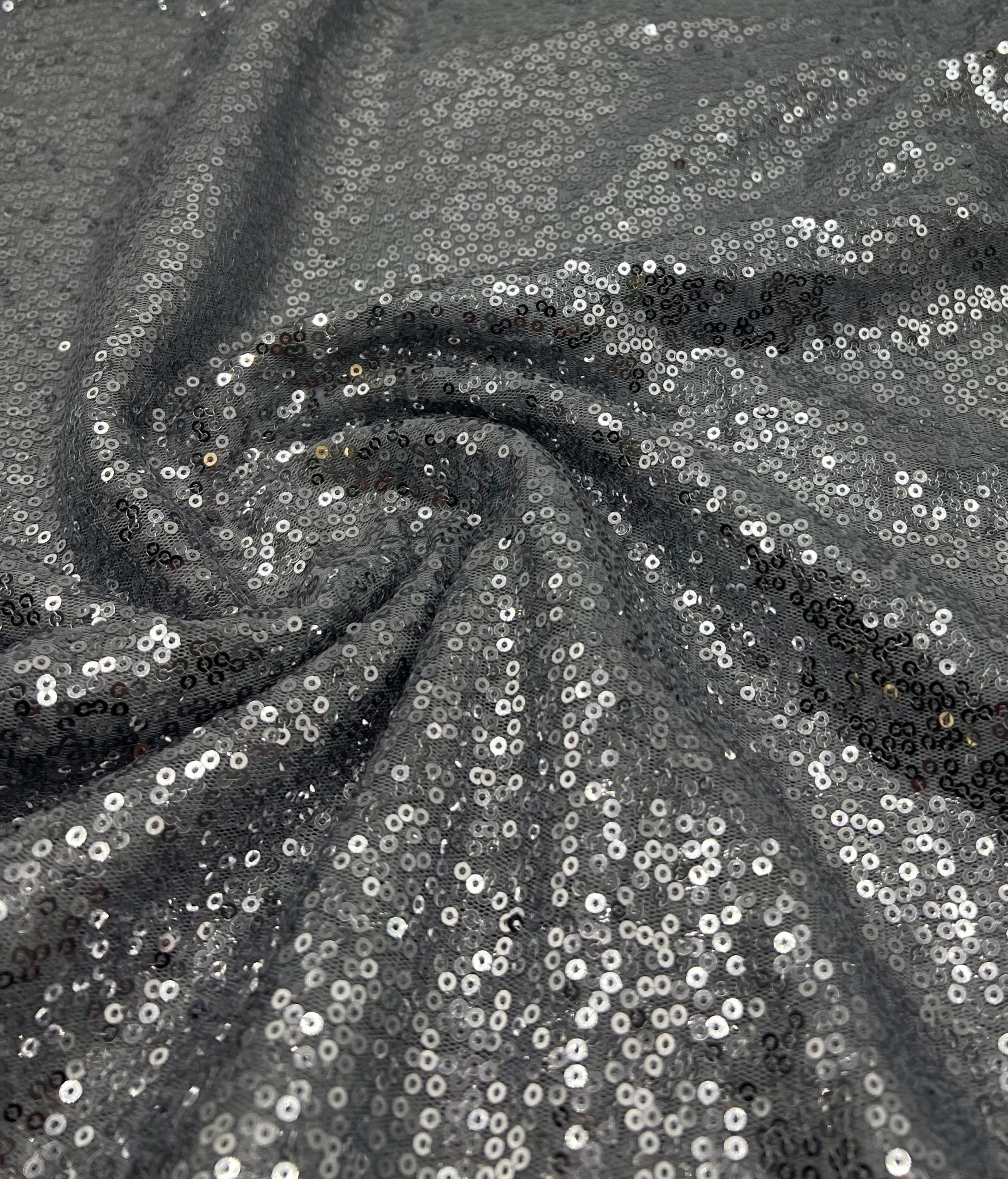 Silver On Grey Sequin Detail Non Stretch Fabric - T9 Fabrics